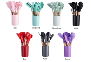 Heat Resistant <strong>Kitchen</strong> <strong>Utensils</strong> 12 Piece of Silicone Spatula Set Gadgets Tools with Holder Wood Handle Cooking <strong>Utensil</strong> Set - Product Image 3