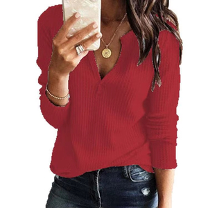 <strong>Women's</strong> Casual Long Sleeve Pullover Sweater Blouses V-Neck Waffle Knit <strong>Henley</strong> <strong>Tops</strong> Front Flower Hand Knitted for Autumn - Product Image 4