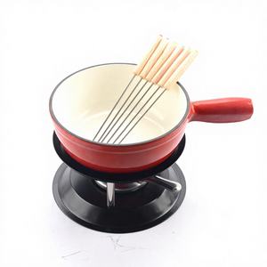 Ensemble de fondue en <span class=keywords><strong>fonte</strong></span> <span class=keywords><strong>émaillé</strong></span>e de 2 pintes, pot à fondue pour faire fondre le fromage, support en métal avec fourchettes en <span class=keywords><strong>acier</strong></span> inoxydable et brûleur - Product Image 1