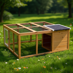 Jaula grande para conejos de exterior con casa abatible, casa impermeable de madera para mascotas pequeñas, puertas con ventilación natural. - Product Image 2