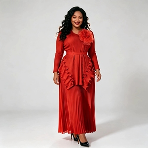 <span class=keywords><strong>Precio</strong></span> Directo <span class=keywords><strong>de</strong></span> Fábrica: Conjunto Plisado Miyake con Detalle <span class=keywords><strong>de</strong></span> Rosa 3D, Falda Peplum, Traje <span class=keywords><strong>de</strong></span> Talla Grande, Ropa <span class=keywords><strong>de</strong></span> Lujo Modesta para Otoño - Product Image 1
