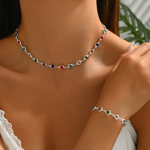 European and American style colorful heart jewelry <b>set</b>, candy-colored necklace, <b>bracelet</b>, earrings, glass heart-shaped ornaments - Product Image 4