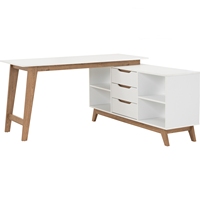 Meuble de rangement ergonomique réversible en forme de L Nuhoom 124057, design classique moderne, plateau en panneau stratifié, pieds en métal, 3 tiroirs, grand meuble de rangement pour la maison
