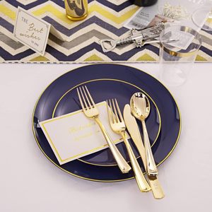 <span class=keywords><strong>Vaisselle</strong></span> <span class=keywords><strong>jetable</strong></span> en plastique de luxe en gros, noir et or, pour mariage, fête, camping, dîners, barbecues de Noël, kits - Product Image 6