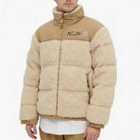 Doudoune en polaire Sherpa pour hommes en beige Logo personnalisé brodé d'un motif de camouflage OEM Patchwork Formal Coated Style