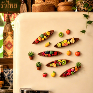 Aimants de réfrigérateur style thaïlandais en forme de bateau de fruits, en résine 3D, motifs fraise, pastèque, kiwi, autocollants magnétiques décoratifs pour la décoration intérieure - Product Image 6