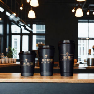 Paketi kahve fincanı özel baskılı siyah 8Oz 12Oz 16Oz 20Oz bardak içmek için tek kullanımlık Cafe kapaklı kupa - Product Image 2