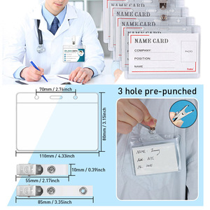 FOSKA 100 <span class=keywords><strong>Porte</strong></span>-cartes d'identité transparents horizontaux flexibles en <span class=keywords><strong>plastique</strong></span> pour étudiants avec attaches à clip pour protéger les cartes d'identité - Product Image 2