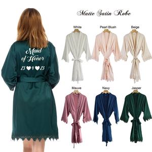 روب كيمونو مخصص للزفاف وحفلات أعياد الميلاد والسبا ووصيفات العروس، مزين بالدانتيل، بلون واحد، من الحرير الساتان المطفي - Product Image 2