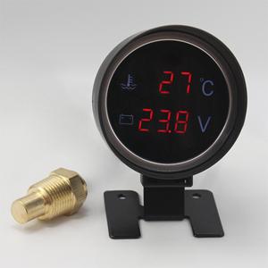 RUITENG عالمي 12V/24V مقياس دائري رقمي جديد 52 درجة حرارة الماء فولت متر اثنين في واحد - Product Image 1
