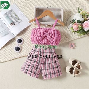 Verano otoño niñas conjuntos de ropa bebé niñas <span class=keywords><strong>Bos</strong></span> Sling Tops pantalones cortos conjunto de ropa a cuadros - Product Image 1