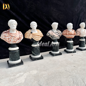 Busto Maschile Classico in Marmo con Piedistallo, Statua in Pietra Intagliata a Mano in Stile Greco per Decorazione d'Interni - Product Image 1