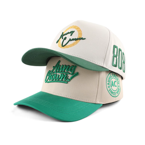 Casquettes de baseball unisexes entièrement personnalisées en gros, 5 panneaux, brodées, en tissu de coton, taille ajustable, bicolores, pour le sport - Product Image 1