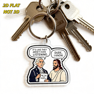 Llavero de los Padres Fundadores y Jesús: Diseño Cómico 'Es como si ni siquiera estuvieran escuchando', Colgante de Acrílico Transparente para Bolsos y Mochilas - Product Image 5