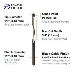 1/8 "alçıpan Cut-Out Bit kılavuz noktası pilot ucu, döner kesme araçları için Downcut Spiral HSS yönlendirici Bit temiz izleme kesme - Product Image 2