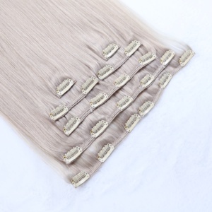 Extensions de cheveux humains Remy <span class=keywords><strong>blond</strong></span> platine lisses et soyeuses à clipser pour une tête entière - Product Image 3