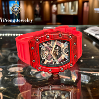 Reloj de Pulsera de Cuarzo para Hombre, Diseño de Barril, Moderno y de Lujo, Esqueleto Transparente, Correa de Silicona, Diseño Único, Luminoso e Impermeable