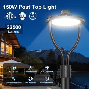 150W <b>LED</b> Post Top Light ETL DLC Fixture with Photocell 22500LM Outdoor Commercial Area Lighting Power Adjustable IP65 - Product Image 2
