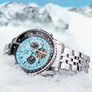 Jaragar Herren Automatische Mechanische Armbanduhr Mode Tourbillon Blaues Zifferblatt Datumsanzeige Edelstahlarmband Sportuhr - Product Image 4