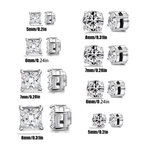316L Stainless Steel Non-Pierced Magnetic Claw <b>Set</b> <b>Square</b> Zircon Earrings | Hypoallergenic Unisex Jewelry - Product Image 6