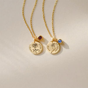 Flor colgante disco moneda collar Popular 18K oro lateral inicial I disco collar grabado personalizado collar - Product Image 3