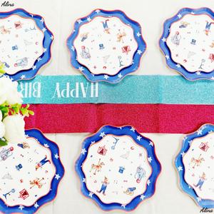DAMAI Circus Kids Birthday Party Supplies Elephant Horse Clown Blue Red <b>Disposable</b> Party <b>Tableware</b> Paper Napkins Cups Plates - Product Image 3