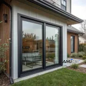 Portes en aluminium AMJ, fenêtres et portes extérieures modernes en aluminium, finition grise, <span class=keywords><strong>porte</strong></span> coulissante en aluminium à 2 rails pour appartements en immeubles de grande hauteur - Product Image 1