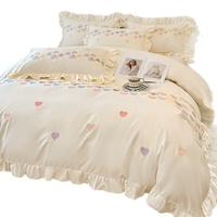 Parure de lit de luxe en coton pur à 100 % avec broderie florale, style princesse romantique, vente en gros