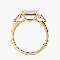 Bague de fiançailles en or massif 14K/18K avec diamant de laboratoire cultivé CVD/HPHT VVS certifié IGI, taille émeraude, trois pierres latérales de 0,5 à 3 carats