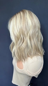 Parrucca con Base in seta Color <span class=keywords><strong>biondo</strong></span> <span class=keywords><strong>platino</strong></span> a doppio disegnate 12A qualità corta gioiello capelli umani grezzi in seta Top in pizzo - Product Image 5