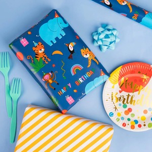 Custom Eco-Friendly Happy Birthday Animals Gift <b>Wrap</b> <b>Paper</b> <b>Roll</b> Double-Sided Recyclable Art <b>Paper</b> 100GSM Coated Digital Printing - Product Image 4