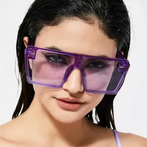 אופנה שמש משקפיים סיטונאי חתיכה אחת עדשת גדול כיכר כיכר PC שמש משקפיים עם מסמרת משקפי שמש נשים