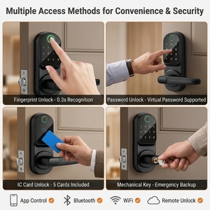 Cerradura de Puerta Biométrica con Huella Digital, WiFi Tuya, Ttlock, Aplicación Inteligente, Tarjeta Electrónica, Contraseña, para Puertas de Madera, Uso en Hogar y Hotel - Product Image 4