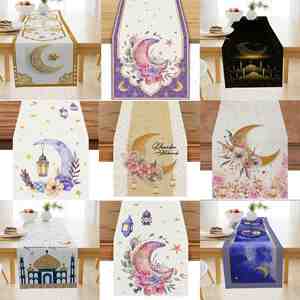 Moon Flowers Stars Ramadan Eid <b>Table</b> <b>Runner</b> Holiday Kitchen <b>Dining</b> <b>Table</b> <b>Runners</b> Ramadan Tablecloth - Product Image 2
