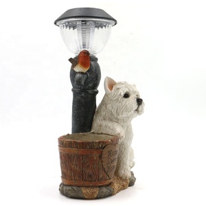 Conception résine chien décor lumière solaire animal jardinière, décor animalier planteur de jardin solaire avec pot de fleur - Product Image 3