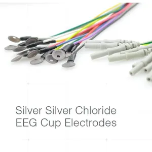 Greentek yeniden kullanılabilir EEG fincan elektrotlar 10 mm çap gümüş/gümüş klorür kurşun tel EEG, EMG, ekg,