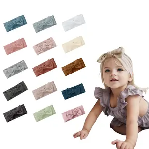 Cotton Hữu Cơ Bow Knot Dệt Kim Gân Bé Headband Cho Trẻ Sơ Sinh