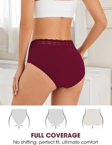Slip da <span class=keywords><strong>Donna</strong></span> a Vita Alta in Morbido Cotone, Doppio Strato, con Pizzo Lavorato a Maglia, Orlo in Pizzo Ondulato, Tinta Unita, Traspirante - Product Image 6
