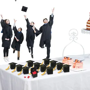 Groothandel 3 Kleuren Dessertdoos Graduatie Geschenkdoos Mortarboard Hoed Franje Chocolade Candy Koekje Papier Vrijgezel Hoeddoos