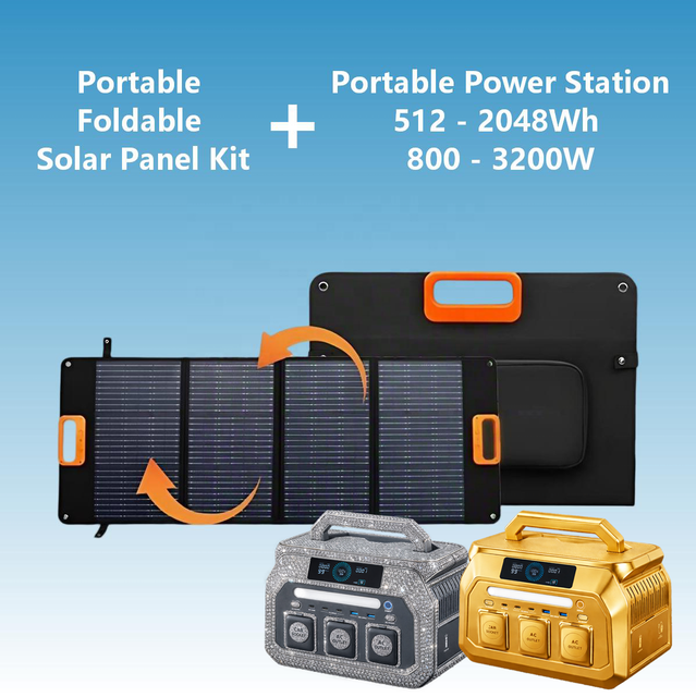Outdoor Portable Foldable Solar Panel 100W 200W 300W 400W 500W Solar Panel Black Waterproof IP68 with Power Station 3200W 2048Wh