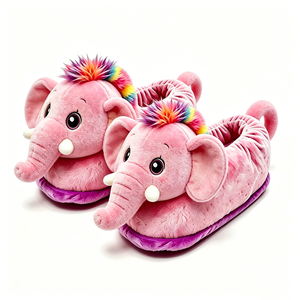 Pantuflas de elefante de peluche, Lindas pantuflas de animales para el hogar, Pantuflas de elefante de peluche rosas, Pantuflas de peluche para niños, Zapatos cálidos y suaves para interiores - Product Image 1