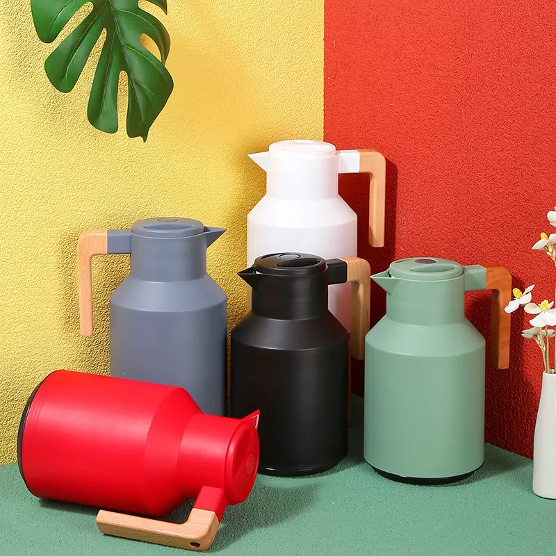 Semplice stile europeo rivestimento in vetro thermos pentola portatile manico in legno Thermos per uso domestico tazza di caffè intelligente di grande capacità