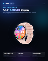 Nouvelle montre connectée AMOLED de 1,43 pouce, IP67, fréquence cardiaque, pression artérielle, suivi du sommeil, plus de 100 modes sportifs, alerte d'appel pour le fitness et les voyages