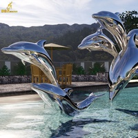 2024 piscines de jardin extérieures modernes décor Statues d'animaux en métal grande Sculpture de dauphin en acier inoxydable