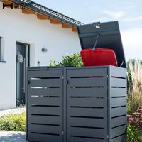 Conteneur à déchets robuste en WPC et aluminium, bac à ordures extérieur verrouillable avec vérin à gaz pour jardin