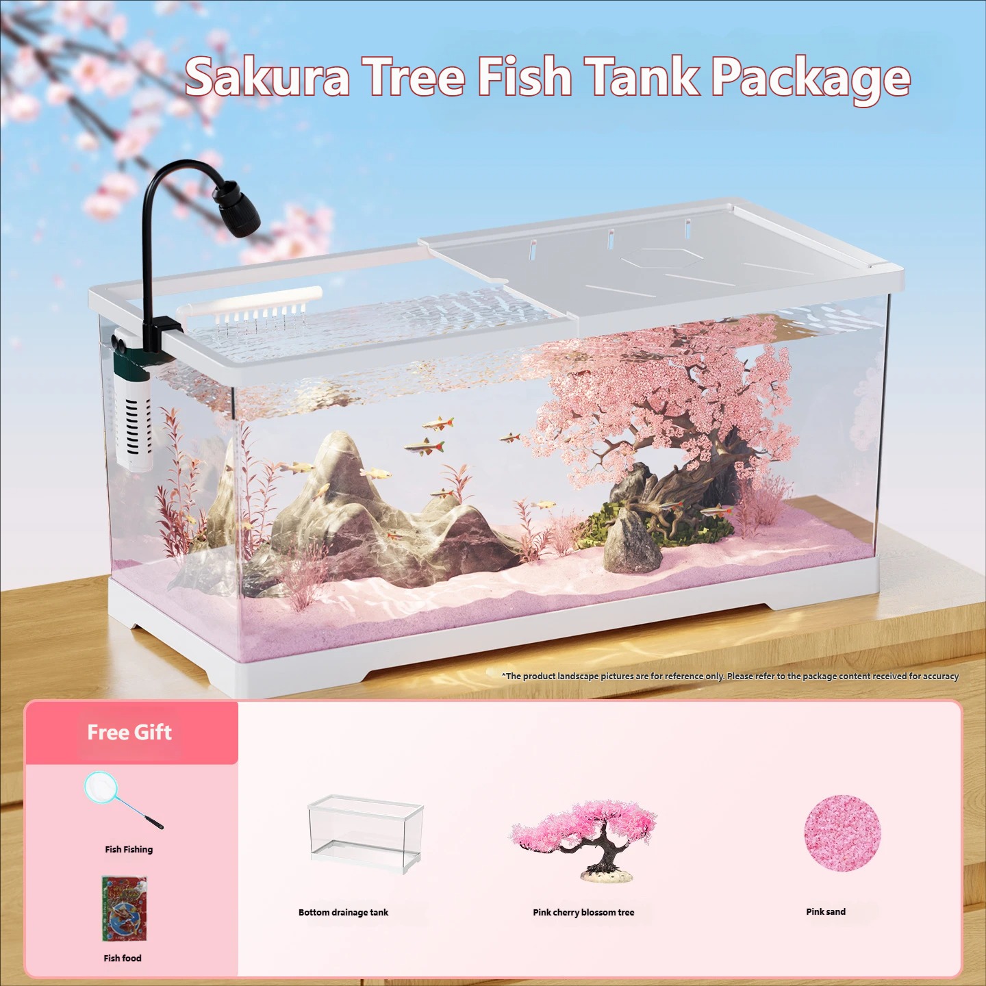 White sakura tree package includes a fish net + fish food