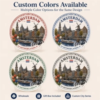 Plato Decorativo de Cerámica con Diseño de Molino de Viento y Tulipanes de la Ciudad de Ámsterdam, Países Bajos, para Personalización OEM ODM al por Mayor
