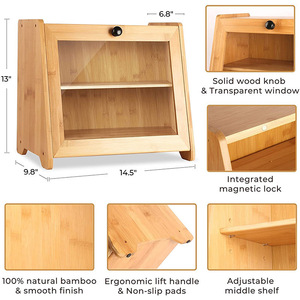 Boîte à pain en bambou à double niveau avec étagères réglables, armoire de rangement pour comptoir de cuisine, design moderne et simple - Product Image 5