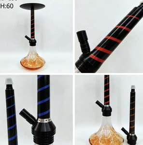 Modern Glass Hookah Set Aluminum Stem Black Stripe 60cm Water Pipe with 2 Mouthpieces for Lounge <b>Bar</b> - Product Image 5