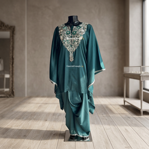 Luxury Satin Women's Drape Skirt Long Shirt <b>Set</b> Heavy Hand Embroidery Neckline Party Festive Indo Western Coord Custom <b>Colours</b> - Product Image 2